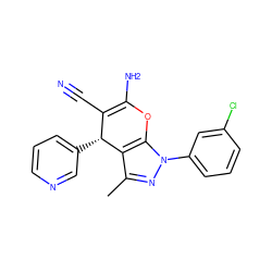 Cc1nn(-c2cccc(Cl)c2)c2c1[C@H](c1cccnc1)C(C#N)=C(N)O2 ZINC000000809414