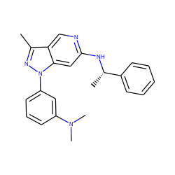 Cc1nn(-c2cccc(N(C)C)c2)c2cc(N[C@@H](C)c3ccccc3)ncc12 ZINC000045506501