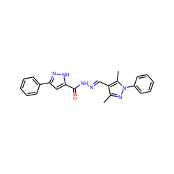 Cc1nn(-c2ccccc2)c(C)c1/C=N/NC(=O)c1cc(-c2ccccc2)n[nH]1 ZINC000013482975