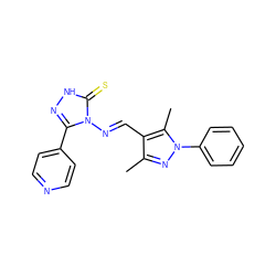 Cc1nn(-c2ccccc2)c(C)c1/C=N/n1c(-c2ccncc2)n[nH]c1=S ZINC000005611806