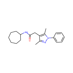 Cc1nn(-c2ccccc2)c(C)c1CC(=O)NC1CCCCCC1 ZINC000007920867