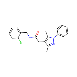 Cc1nn(-c2ccccc2)c(C)c1CC(=O)NCc1ccccc1Cl ZINC000008076841