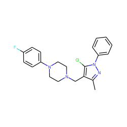 Cc1nn(-c2ccccc2)c(Cl)c1CN1CCN(c2ccc(F)cc2)CC1 ZINC000058604152