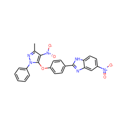 Cc1nn(-c2ccccc2)c(Oc2ccc(-c3nc4cc([N+](=O)[O-])ccc4[nH]3)cc2)c1[N+](=O)[O-] ZINC001772638063