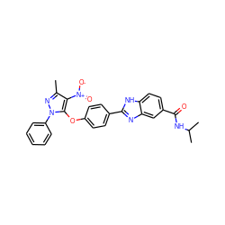 Cc1nn(-c2ccccc2)c(Oc2ccc(-c3nc4cc(C(=O)NC(C)C)ccc4[nH]3)cc2)c1[N+](=O)[O-] ZINC001772650370