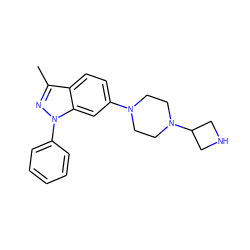 Cc1nn(-c2ccccc2)c2cc(N3CCN(C4CNC4)CC3)ccc12 ZINC000147351731