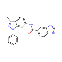 Cc1nn(-c2ccccc2)c2cc(NC(=O)c3ccc4[nH]cnc4c3)ccc12 ZINC000150271107