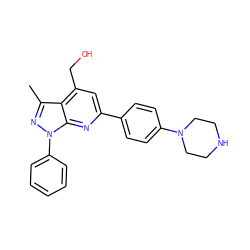 Cc1nn(-c2ccccc2)c2nc(-c3ccc(N4CCNCC4)cc3)cc(CO)c12 ZINC000147362330