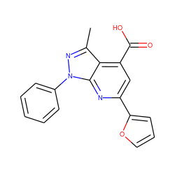 Cc1nn(-c2ccccc2)c2nc(-c3ccco3)cc(C(=O)O)c12 ZINC000004165447