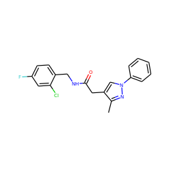 Cc1nn(-c2ccccc2)cc1CC(=O)NCc1ccc(F)cc1Cl ZINC000049112909