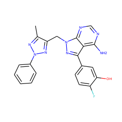 Cc1nn(-c2ccccc2)nc1Cn1nc(-c2ccc(F)c(O)c2)c2c(N)ncnc21 ZINC000008581927