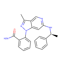 Cc1nn(-c2ccccc2C(N)=O)c2cc(N[C@@H](C)c3ccccc3)ncc12 ZINC000040975602