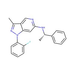 Cc1nn(-c2ccccc2F)c2cc(N[C@@H](C)c3ccccc3)ncc12 ZINC000040957761