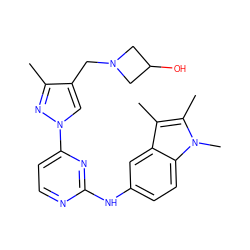 Cc1nn(-c2ccnc(Nc3ccc4c(c3)c(C)c(C)n4C)n2)cc1CN1CC(O)C1 ZINC000205610762