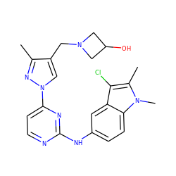 Cc1nn(-c2ccnc(Nc3ccc4c(c3)c(Cl)c(C)n4C)n2)cc1CN1CC(O)C1 ZINC000169709010