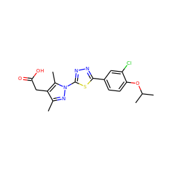 Cc1nn(-c2nnc(-c3ccc(OC(C)C)c(Cl)c3)s2)c(C)c1CC(=O)O ZINC000653713196