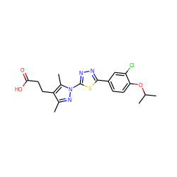 Cc1nn(-c2nnc(-c3ccc(OC(C)C)c(Cl)c3)s2)c(C)c1CCC(=O)O ZINC000653713256