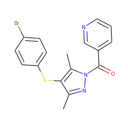 Cc1nn(C(=O)c2cccnc2)c(C)c1Sc1ccc(Br)cc1 ZINC000000946592