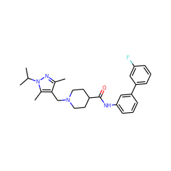 Cc1nn(C(C)C)c(C)c1CN1CCC(C(=O)Nc2cccc(-c3cccc(F)c3)c2)CC1 ZINC000012709694