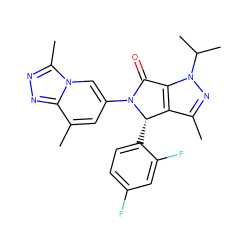 Cc1nn(C(C)C)c2c1[C@H](c1ccc(F)cc1F)N(c1cc(C)c3nnc(C)n3c1)C2=O ZINC000261114323