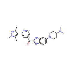 Cc1nn(C)c(C)c1-c1cc(C(=O)c2nc3ccc(N4CCC(N(C)C)CC4)cc3[nH]2)ccn1 ZINC000084689005