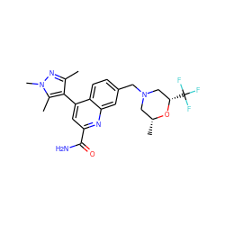 Cc1nn(C)c(C)c1-c1cc(C(N)=O)nc2cc(CN3C[C@@H](C)O[C@@H](C(F)(F)F)C3)ccc12 ZINC000221610681