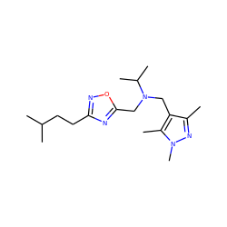 Cc1nn(C)c(C)c1CN(Cc1nc(CCC(C)C)no1)C(C)C ZINC000019841506