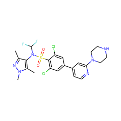 Cc1nn(C)c(C)c1N(C(F)F)S(=O)(=O)c1c(Cl)cc(-c2ccnc(N3CCNCC3)c2)cc1Cl ZINC000199946810