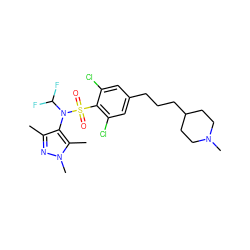 Cc1nn(C)c(C)c1N(C(F)F)S(=O)(=O)c1c(Cl)cc(CCCC2CCN(C)CC2)cc1Cl ZINC000117323465