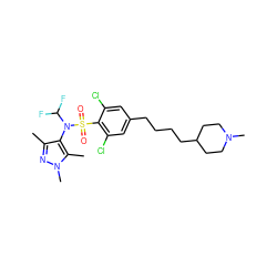 Cc1nn(C)c(C)c1N(C(F)F)S(=O)(=O)c1c(Cl)cc(CCCCC2CCN(C)CC2)cc1Cl ZINC000117316039