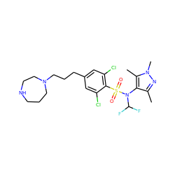 Cc1nn(C)c(C)c1N(C(F)F)S(=O)(=O)c1c(Cl)cc(CCCN2CCCNCC2)cc1Cl ZINC000199934091