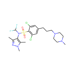 Cc1nn(C)c(C)c1N(C(F)F)S(=O)(=O)c1c(Cl)cc(CCCN2CCN(C)CC2)cc1Cl ZINC000199940906