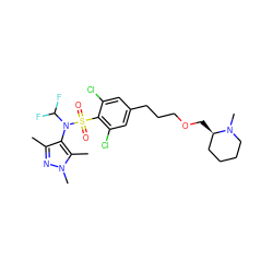 Cc1nn(C)c(C)c1N(C(F)F)S(=O)(=O)c1c(Cl)cc(CCCOC[C@@H]2CCCCN2C)cc1Cl ZINC000299833431