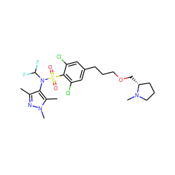 Cc1nn(C)c(C)c1N(C(F)F)S(=O)(=O)c1c(Cl)cc(CCCOC[C@@H]2CCCN2C)cc1Cl ZINC000299841205