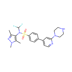 Cc1nn(C)c(C)c1N(C(F)F)S(=O)(=O)c1ccc(-c2ccnc(N3CCNCC3)c2)cc1 ZINC000199947350