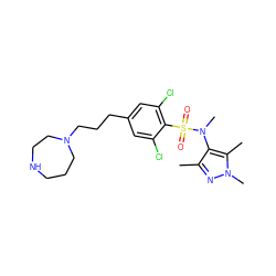 Cc1nn(C)c(C)c1N(C)S(=O)(=O)c1c(Cl)cc(CCCN2CCCNCC2)cc1Cl ZINC000199940104