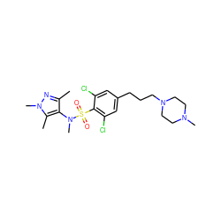 Cc1nn(C)c(C)c1N(C)S(=O)(=O)c1c(Cl)cc(CCCN2CCN(C)CC2)cc1Cl ZINC000199947076