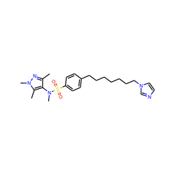 Cc1nn(C)c(C)c1N(C)S(=O)(=O)c1ccc(CCCCCCCn2ccnc2)cc1 ZINC000199946475