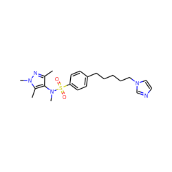 Cc1nn(C)c(C)c1N(C)S(=O)(=O)c1ccc(CCCCCn2ccnc2)cc1 ZINC000199934510