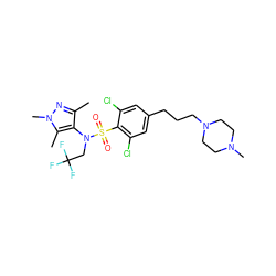 Cc1nn(C)c(C)c1N(CC(F)(F)F)S(=O)(=O)c1c(Cl)cc(CCCN2CCN(C)CC2)cc1Cl ZINC000199944351