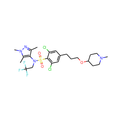 Cc1nn(C)c(C)c1N(CC(F)(F)F)S(=O)(=O)c1c(Cl)cc(CCCOC2CCN(C)CC2)cc1Cl ZINC000140262229