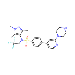 Cc1nn(C)c(C)c1N(CC(F)(F)F)S(=O)(=O)c1ccc(-c2ccnc(N3CCNCC3)c2)cc1 ZINC000199945227