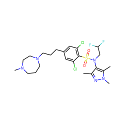 Cc1nn(C)c(C)c1N(CC(F)F)S(=O)(=O)c1c(Cl)cc(CCCN2CCCN(C)CC2)cc1Cl ZINC000199942607