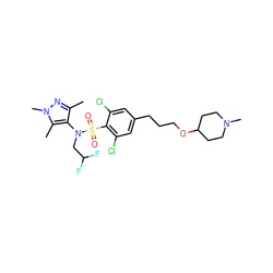 Cc1nn(C)c(C)c1N(CC(F)F)S(=O)(=O)c1c(Cl)cc(CCCOC2CCN(C)CC2)cc1Cl ZINC000199934327