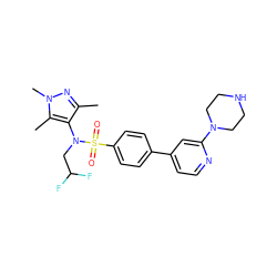 Cc1nn(C)c(C)c1N(CC(F)F)S(=O)(=O)c1ccc(-c2ccnc(N3CCNCC3)c2)cc1 ZINC000199935628