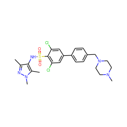 Cc1nn(C)c(C)c1NS(=O)(=O)c1c(Cl)cc(-c2ccc(CN3CCN(C)CC3)cc2)cc1Cl ZINC000073258686