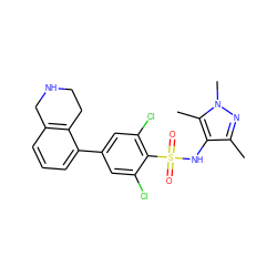 Cc1nn(C)c(C)c1NS(=O)(=O)c1c(Cl)cc(-c2cccc3c2CCNC3)cc1Cl ZINC000073293916