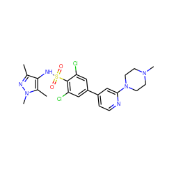 Cc1nn(C)c(C)c1NS(=O)(=O)c1c(Cl)cc(-c2ccnc(N3CCN(C)CC3)c2)cc1Cl ZINC000140233955