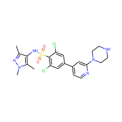 Cc1nn(C)c(C)c1NS(=O)(=O)c1c(Cl)cc(-c2ccnc(N3CCNCC3)c2)cc1Cl ZINC000039309993