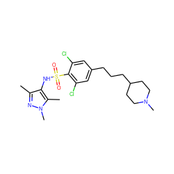 Cc1nn(C)c(C)c1NS(=O)(=O)c1c(Cl)cc(CCCC2CCN(C)CC2)cc1Cl ZINC000199937316